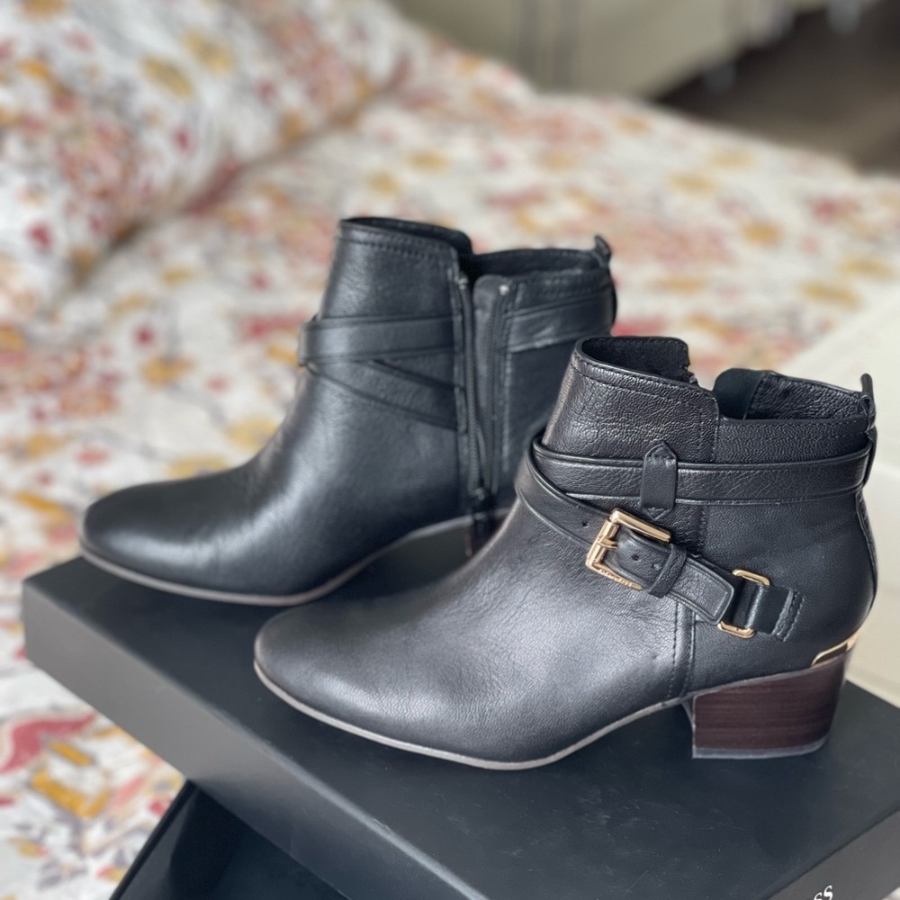 Coach black leather ankle booties